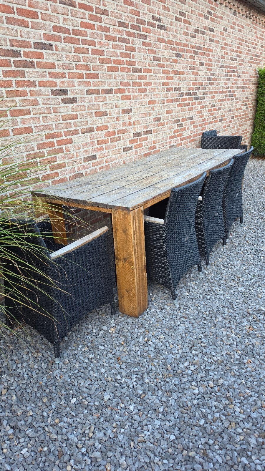 Buitentafel + 6 stoelen, Tuin en Terras, Ophalen, Gebruikt, Rechthoekig, Hout