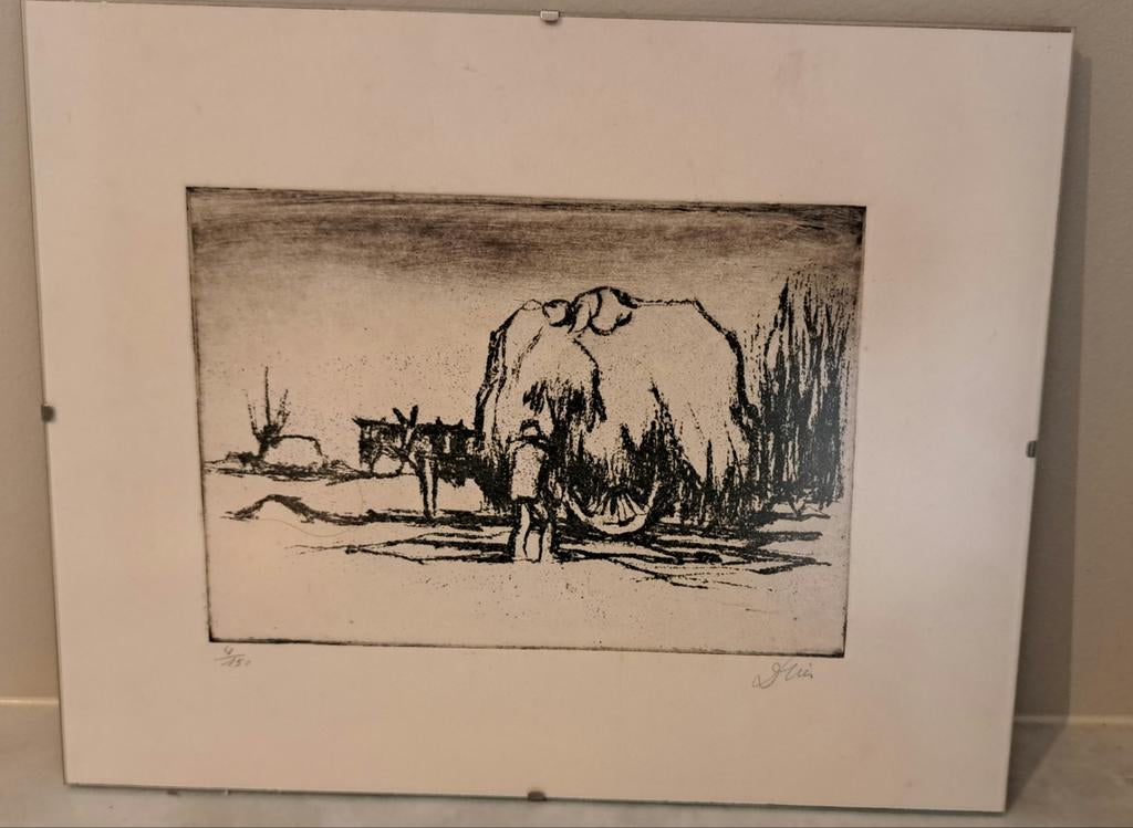Originele Ets Dries Van den Broeck – Landelijk Tafereel (4/1, Antiek en Kunst, Kunst | Etsen en Gravures, Ets, Landschap, Ophalen of Verzenden