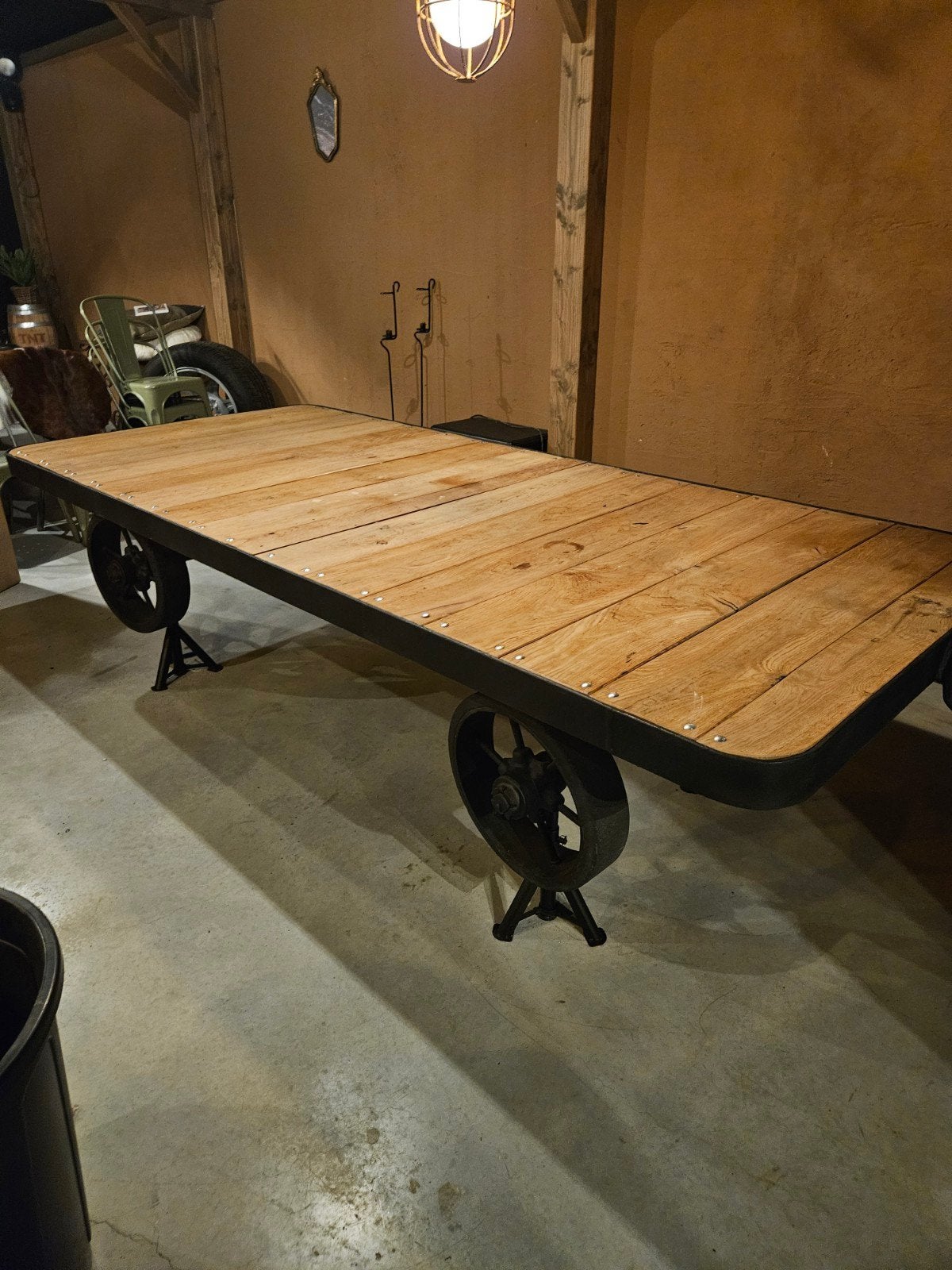 Industriële fabriekskar tafel 270cmx122cm., Enlèvement ou Envoi