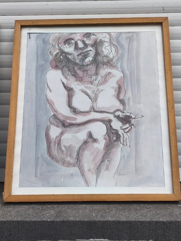 Technique mixte femme signe d josse, Antiek en Kunst, Kunst | Tekeningen en Fotografie, Ophalen of Verzenden, Tekening, Gemengde techniek