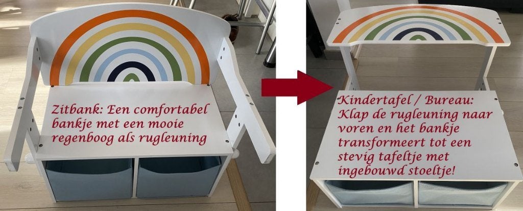 Regenboog Kinderbankje & Bureau Combi (incl 2 opbergbakken), Ophalen, Gebruikt, Tafel(s) en Stoel(en)