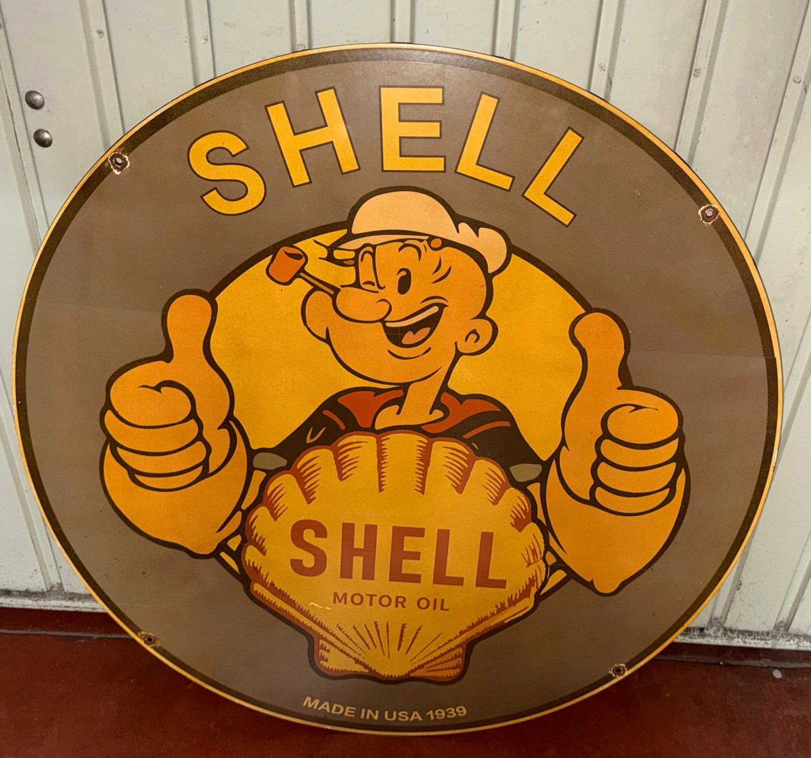 POPEYE „SHELL” groot geëmailleerd bord, Verzamelen, Speldjes, Pins en Buttons, Zo goed als nieuw, Merk, Ophalen