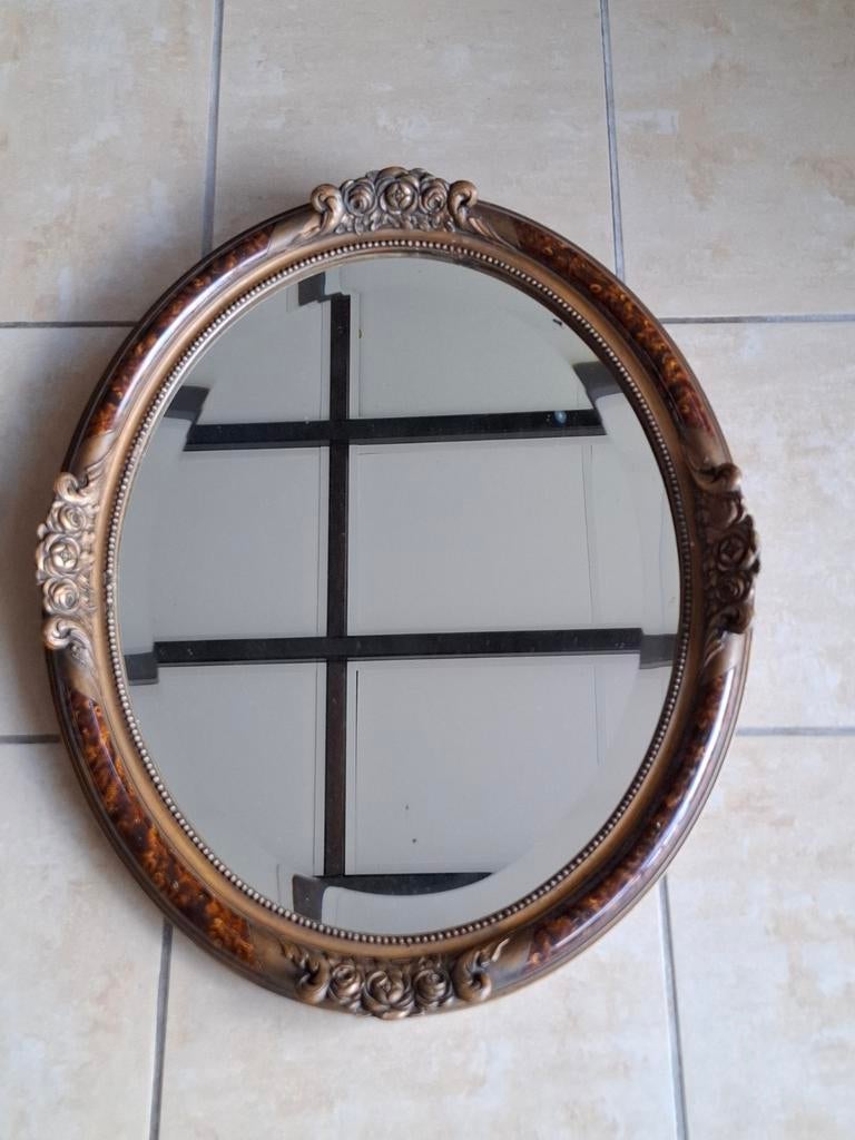 Magnifique miroir ovale vintage – cadre bois et décor floral, Ovale