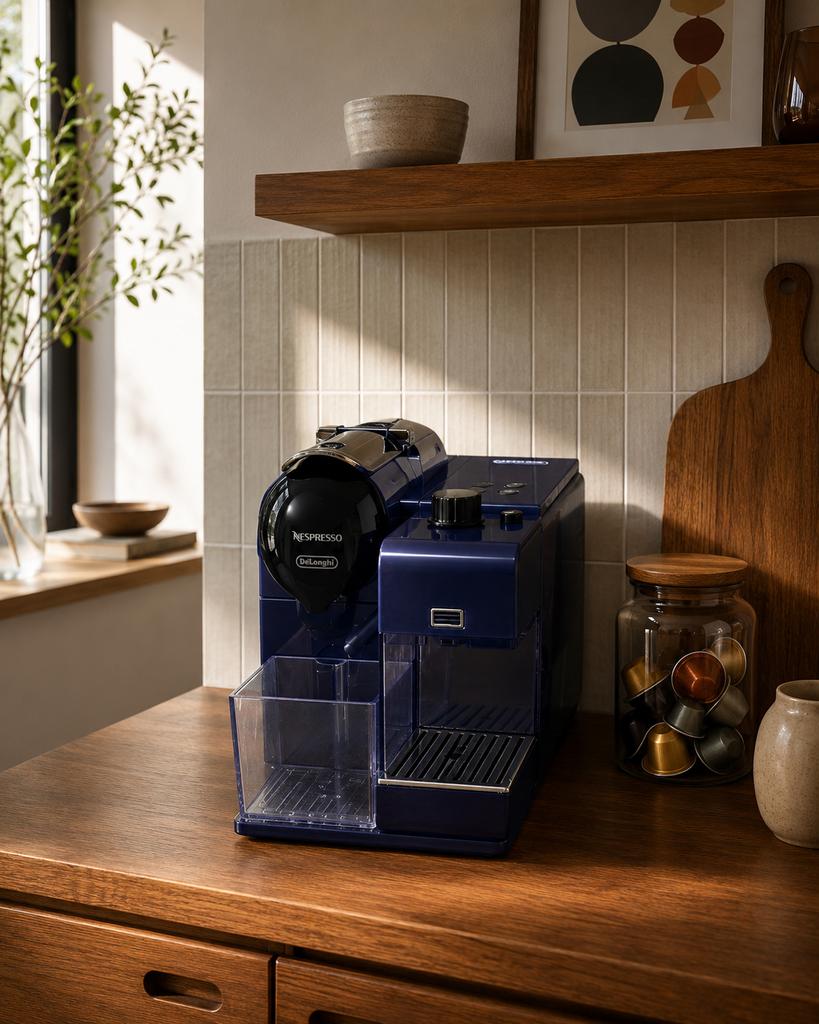 Nespresso DeLonghi machine + melkopschuimer + capsules, Ophalen, Gebruikt, Koffiemachine