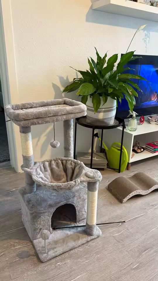 Compacte krabpaal grijs – 84cm met hangmat, Ophalen of Verzenden, Zo goed als nieuw, Krabpaal