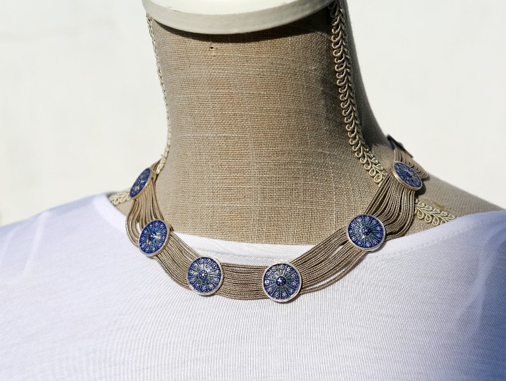 Splendide collier en argent 925 et email turc - vintage, Enlèvement ou Envoi, Comme neuf, Argent, Argent