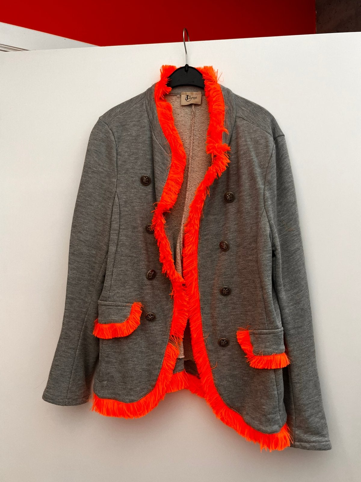 Johanna paris jasje maat L grijs en koraal kleur, Kleding | Dames, Maat 42/44 (L), Ophalen of Verzenden, Zo goed als nieuw, Jasje