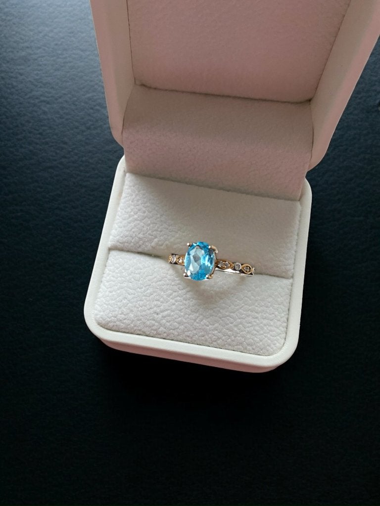 Ring hemelsblauwe natuurlijke topaas maat verstelbaar, Handtassen en Accessoires, Ringen, Blauw, Ophalen of Verzenden, Zo goed als nieuw