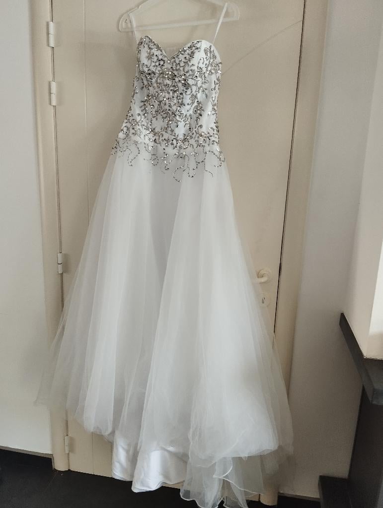 Geborduurde strapless bruidsjurk/ceremonie, Kleding | Dames, Ophalen, Zo goed als nieuw, Maat 38/40 (M)