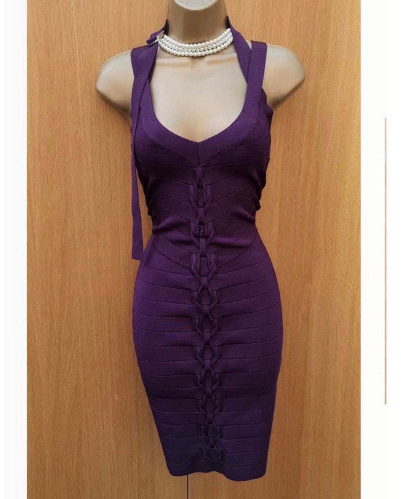 Karen Millen Paarse Bodycon Jurk Halternek Maat 1-S paars, Kleding | Dames, Paars, Ophalen of Verzenden, Zo goed als nieuw, Maat 36 (S)