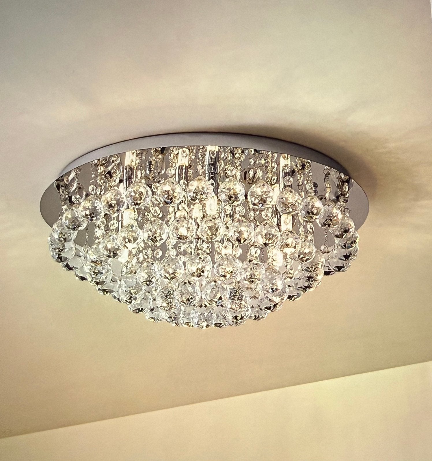 Fantastisch Plafondlamp met kristallen hangersn, Ophalen, Zo goed als nieuw, Glas, G4