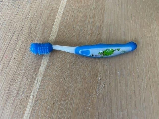 NIEUW Woody tandenborstel baby blauw krokodil, Overige typen, Nieuw, Standaard, Ophalen