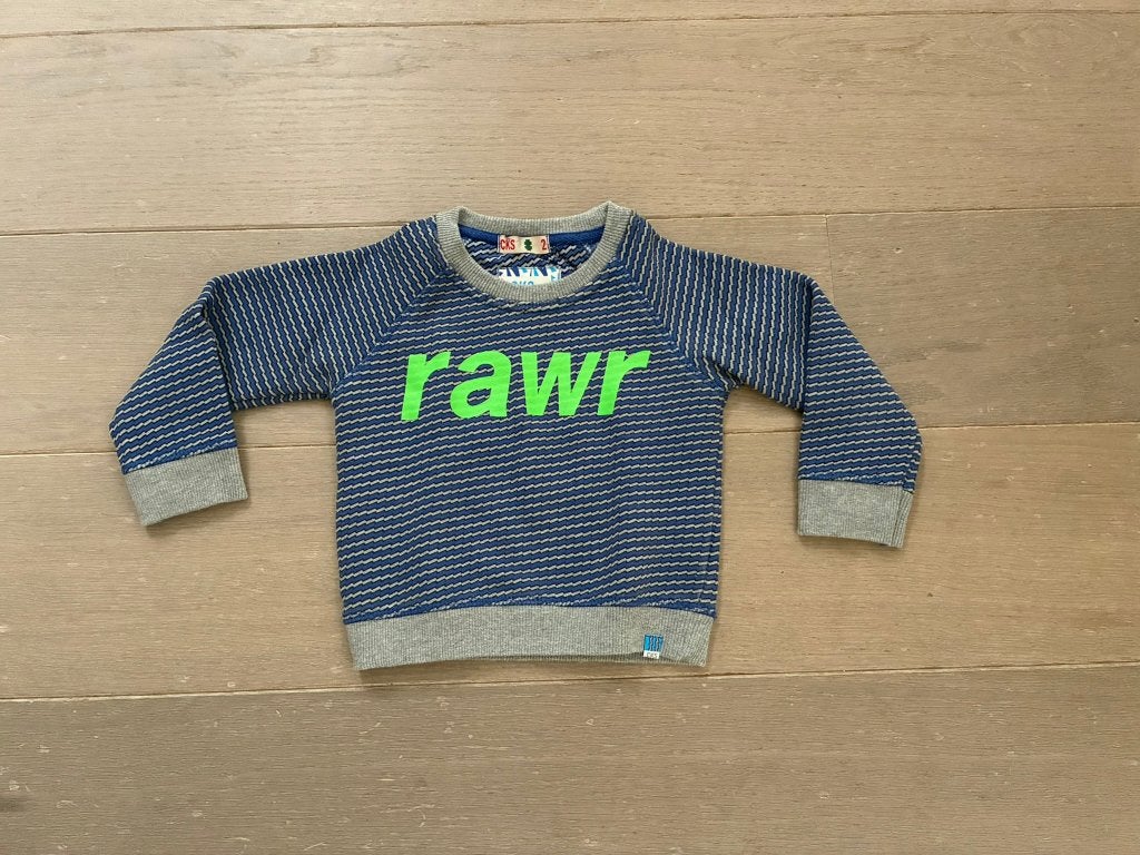 Blauwe Sweater trui met print van CKS (Maat 2 jaar), Ophalen of Verzenden, Zo goed als nieuw, Jongen, Trui of Vest