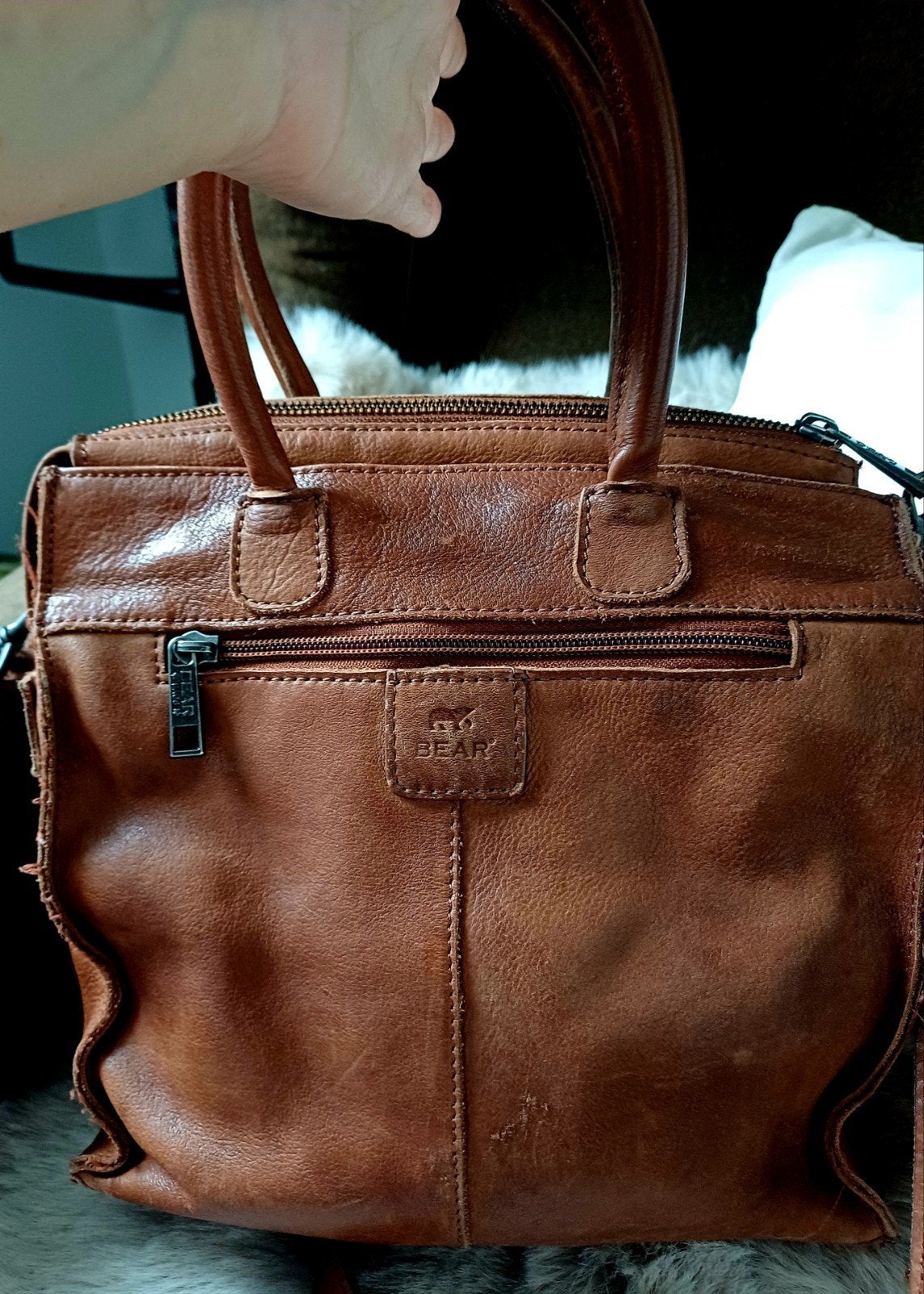 Grote lederen handtas Bear Bags, Handtassen en Accessoires, Ophalen of Verzenden, Gebruikt, Bruin, Handtas