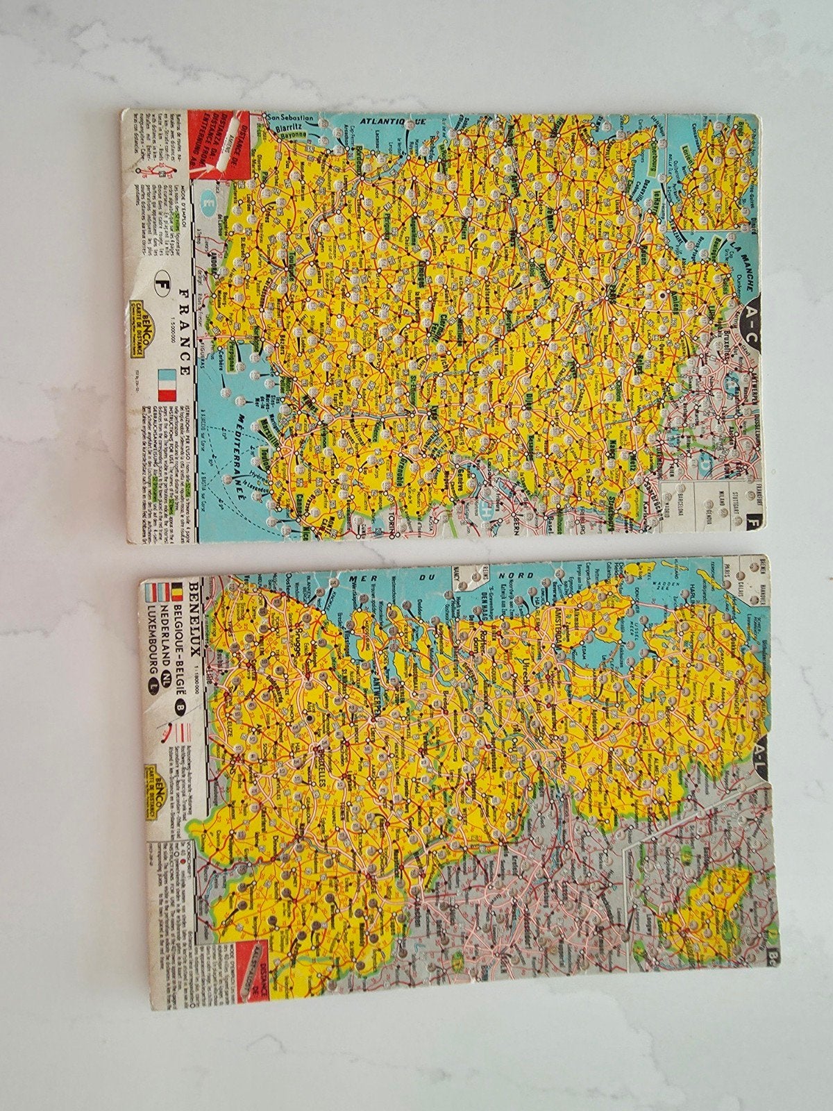 Vintage BENCO afstandenkaart Frankrijk en Benelux. (1985), Ophalen, Frankrijk