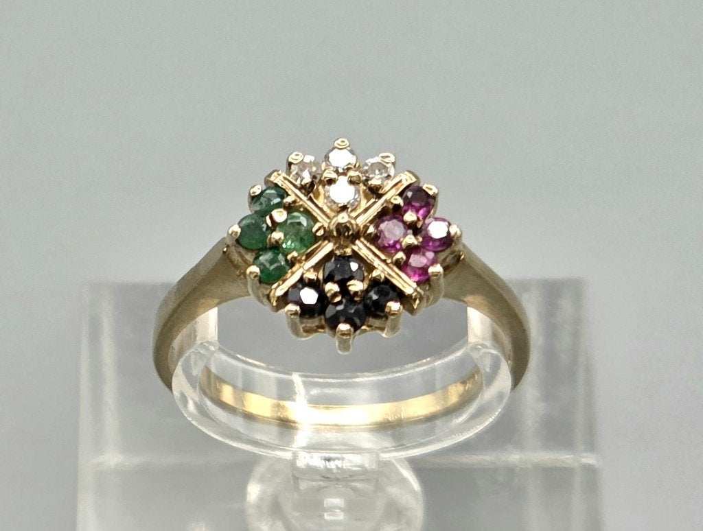 Gouden Vintage ring met edelsteen en diamant. 2026/362, Overige kleuren, Ophalen of Verzenden, Zo goed als nieuw, 17 tot 18