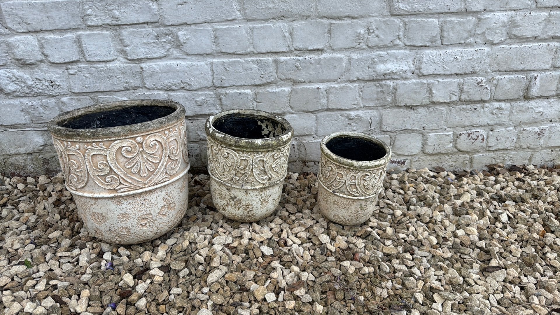Set 3 bloempotten kunststof, Tuin en Terras, Ophalen, Gebruikt