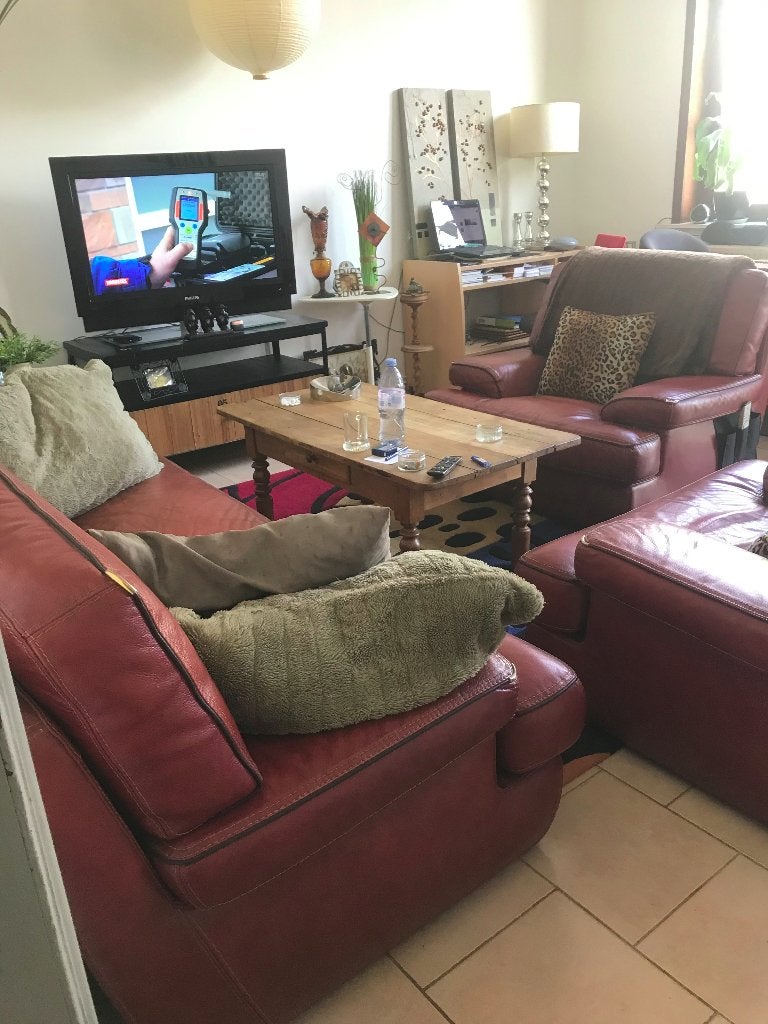 Canapé + 2 fauteuils en cuir de buffle, 75 à 100 cm, Quatre personnes ou plus, Enlèvement, Utilisé