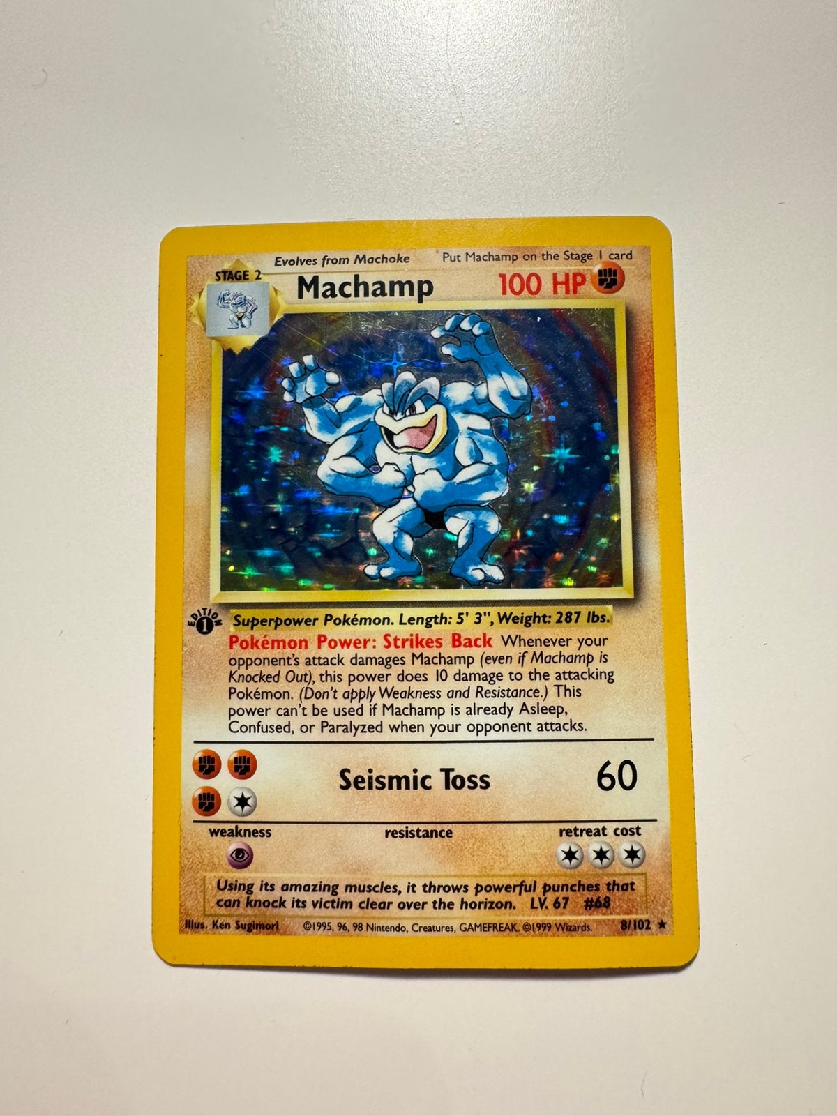 Machamp - 1st Edition - Base Set - Pokemonkaart, Ophalen of Verzenden, Zo goed als nieuw, Losse kaart