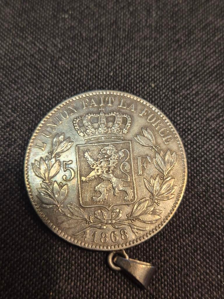 5 francs frank Leopold 2 argent zilver hanger, Ophalen, Zilver, Zilver