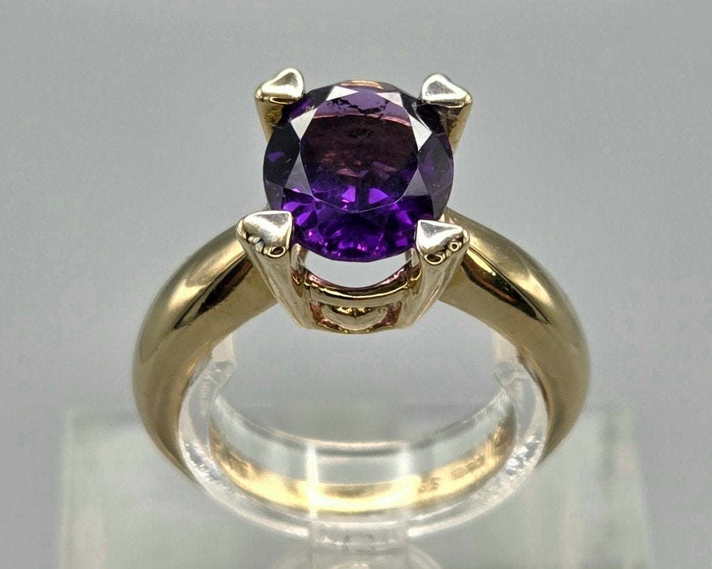 Gouden Vintage ring met edelsteen amethist. 2026/718, Handtassen en Accessoires, Paars, Ophalen of Verzenden, Zo goed als nieuw