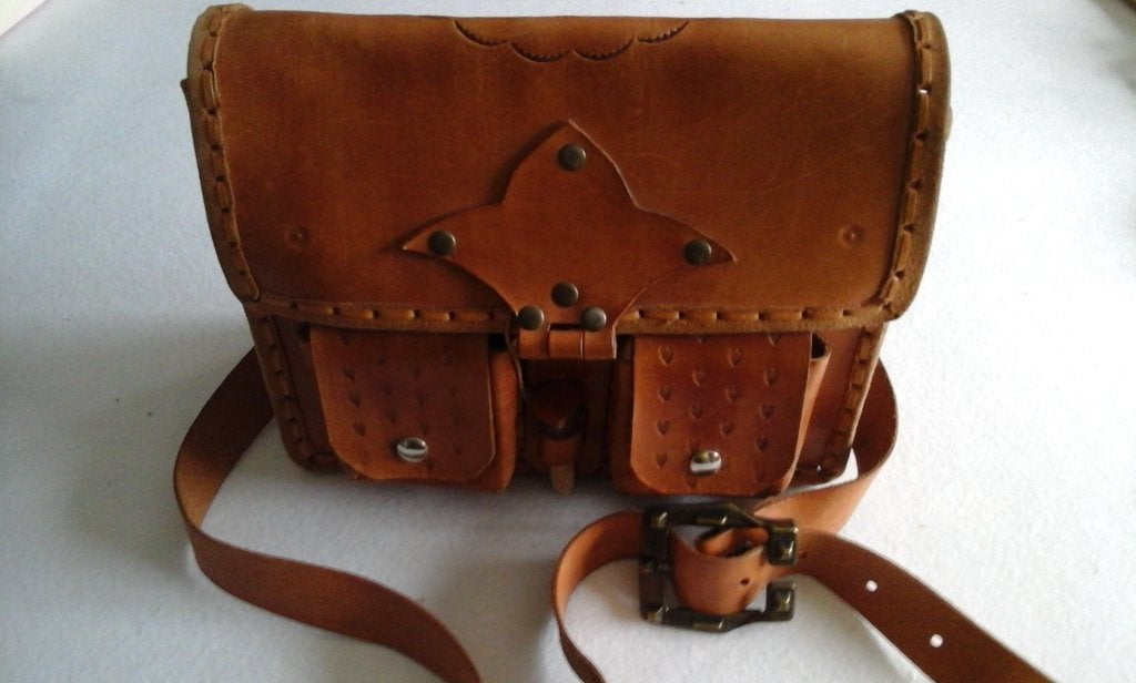 Handgemaakte leren handtas, Ophalen of Verzenden, Gebruikt, Bruin, Handtas