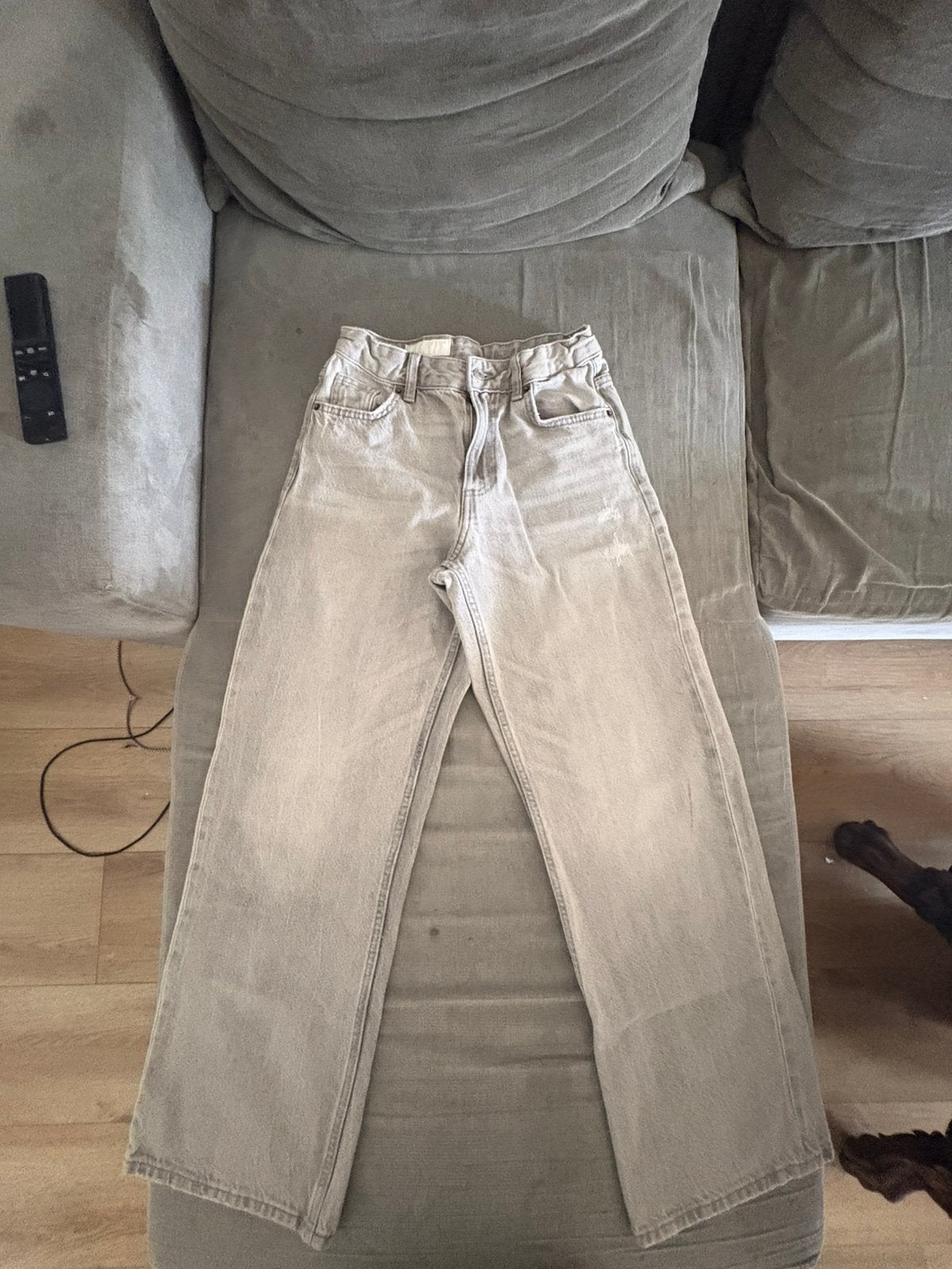 Grijse jeansbroek, Kleding | Dames, Ophalen, Zo goed als nieuw, Grijs, Overige jeansmaten