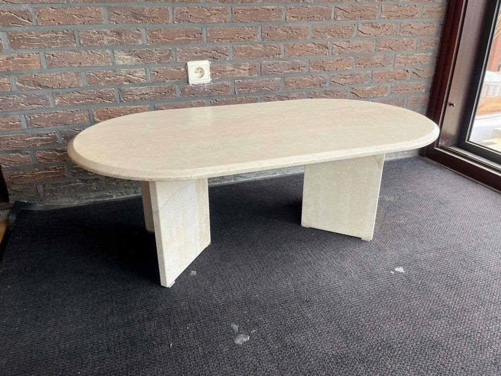 Ovale travertin salontafel 110x60x37, Ophalen of Verzenden