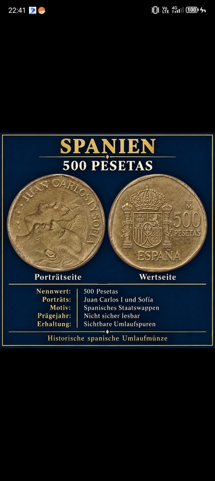 munt spain 500  pesetas, Postzegels en Munten, Ophalen of Verzenden