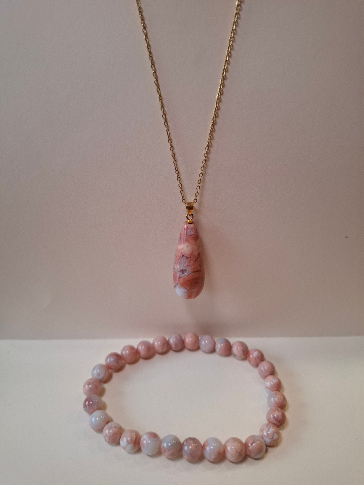 Set roze bloemagaat: ketting en armband, Enlèvement ou Envoi