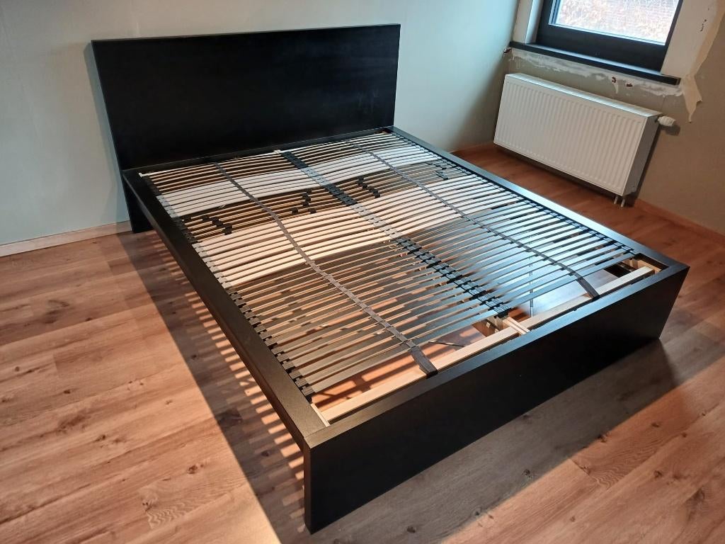 Malm bed zwart 160x200, Enlèvement, 200 cm, Bois, Deux personnes