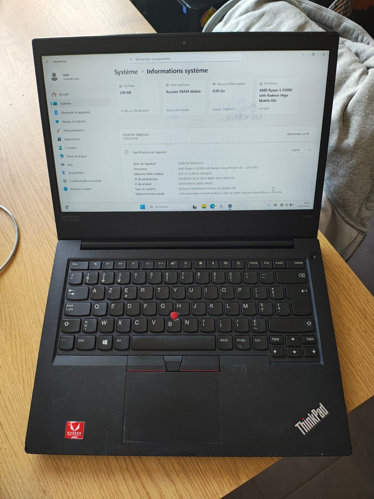 Lenovo thinkpad 14" E495, Enlèvement ou Envoi