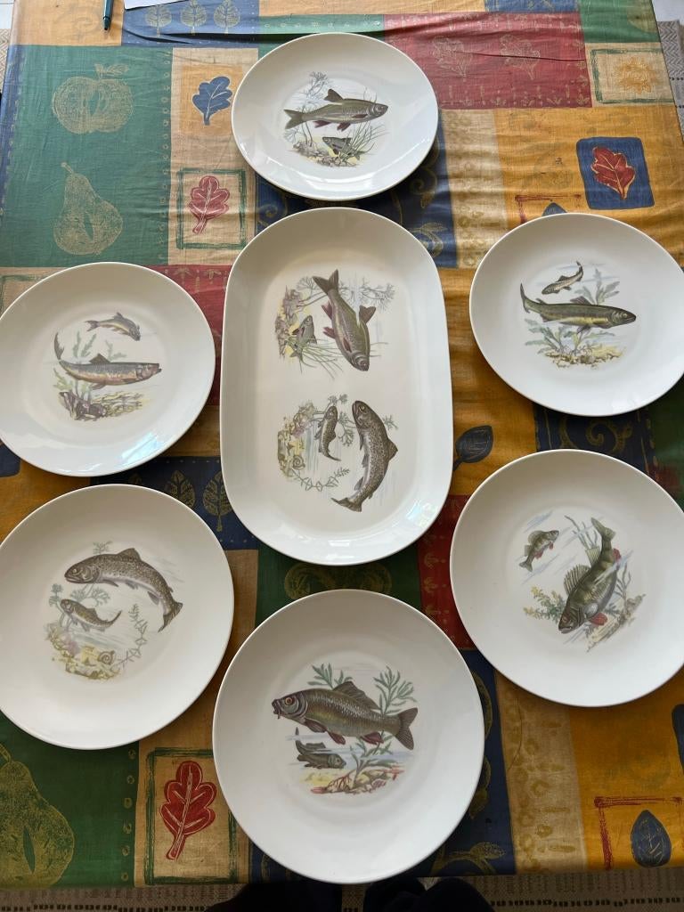 Vintage, KAHLA, ensemble d'assiettes à poisson,, Assiettes(s), Enlèvement ou Envoi, Geen idee, Comme neuf