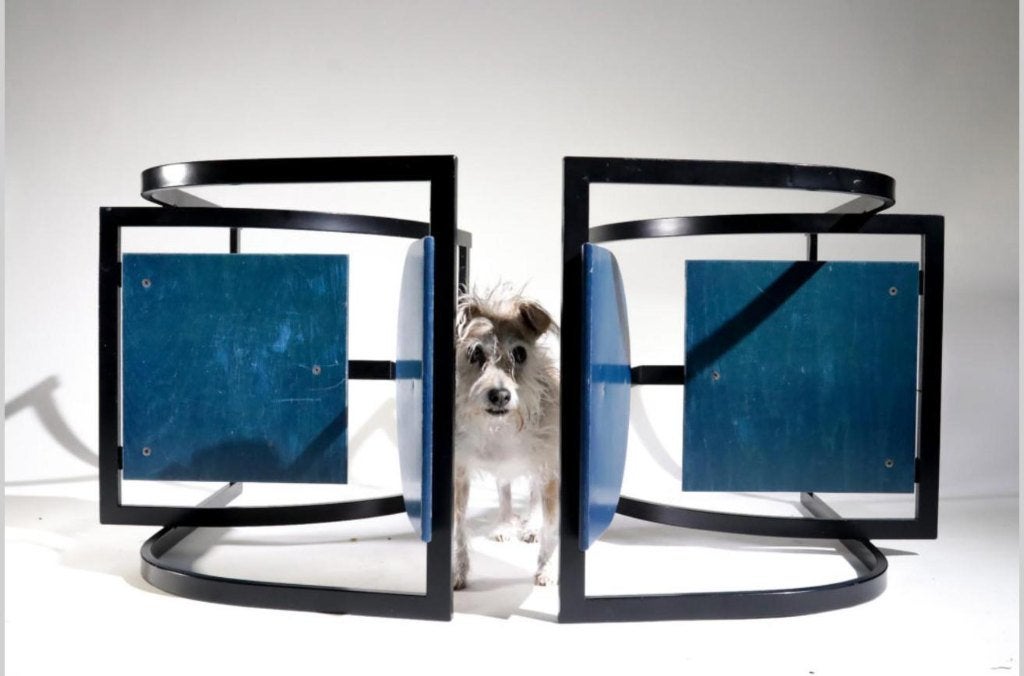 Memphis Design KFF Cosinus stoelen Blauw Zwart jaren 80, Enlèvement