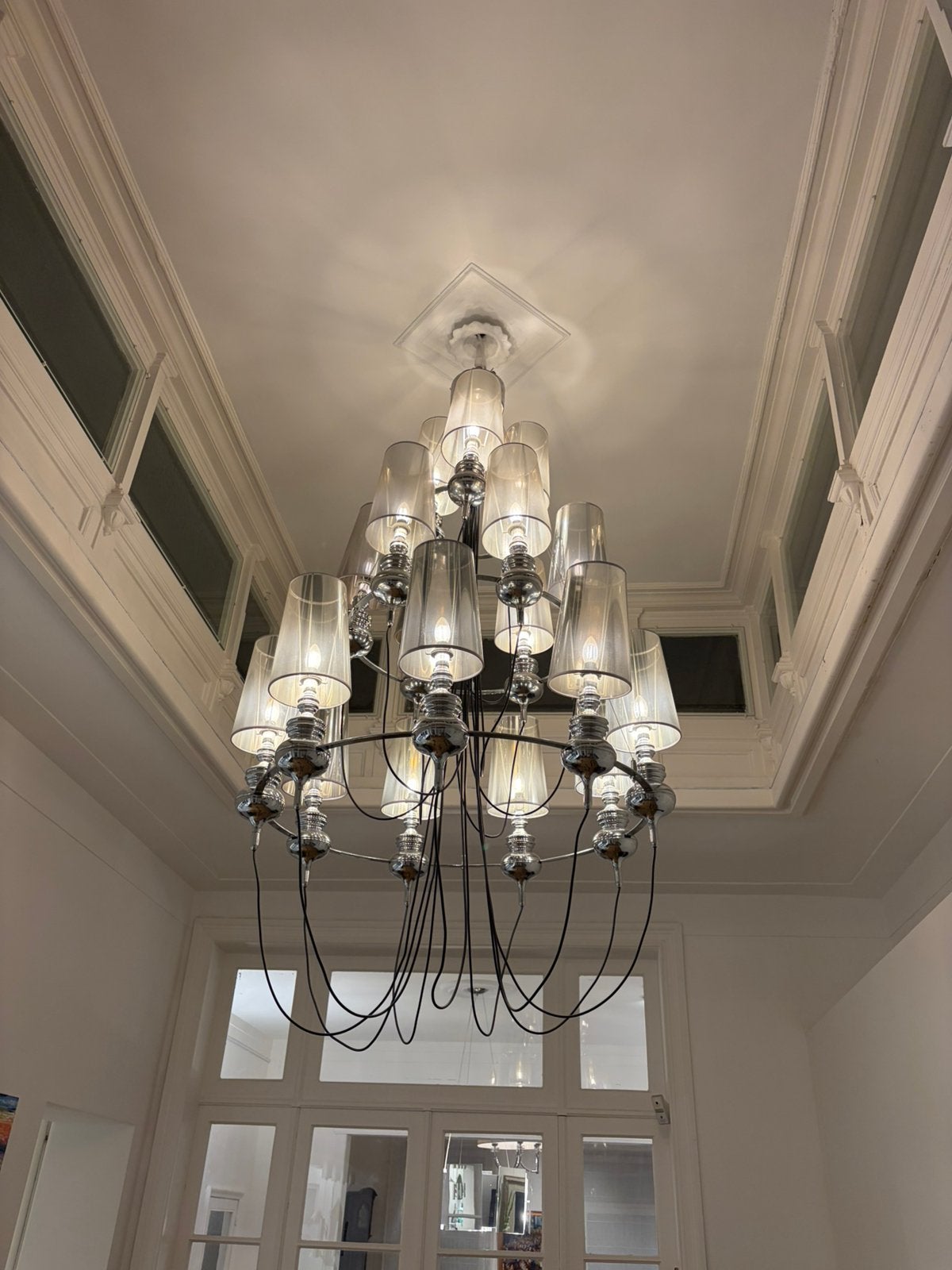 Grote design kroonluchter – 18 lampen – 3 lagen – Chrome, Ophalen, Zo goed als nieuw