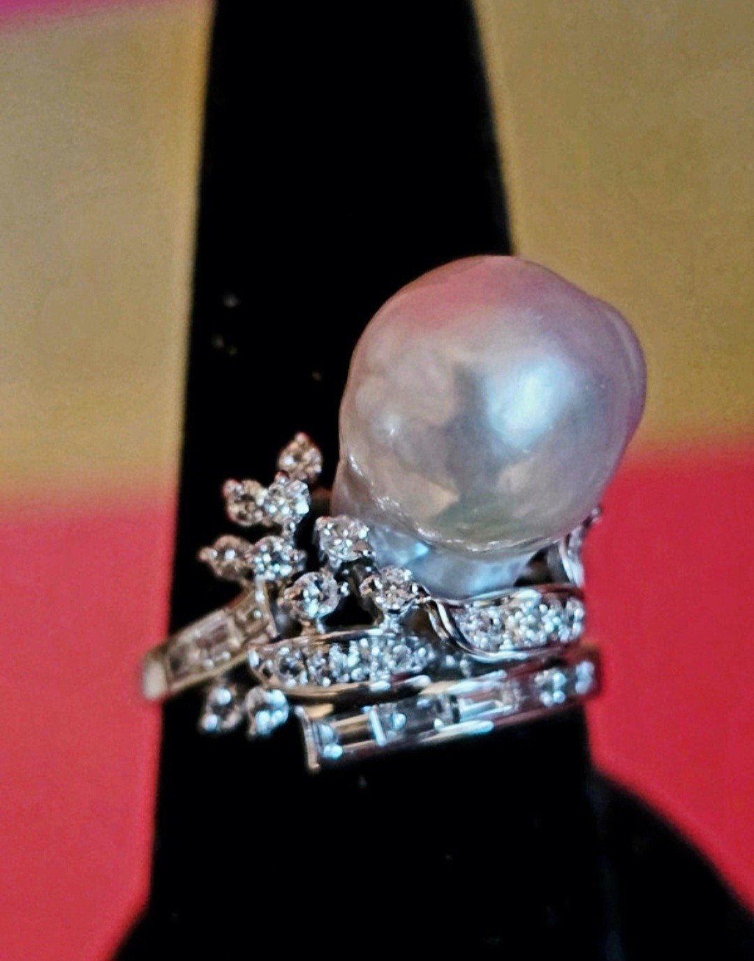 Exclusieve ring met groot Barok parel en diamanten, Bijoux, Sacs & Beauté, Bagues, Enlèvement ou Envoi, Or, Or