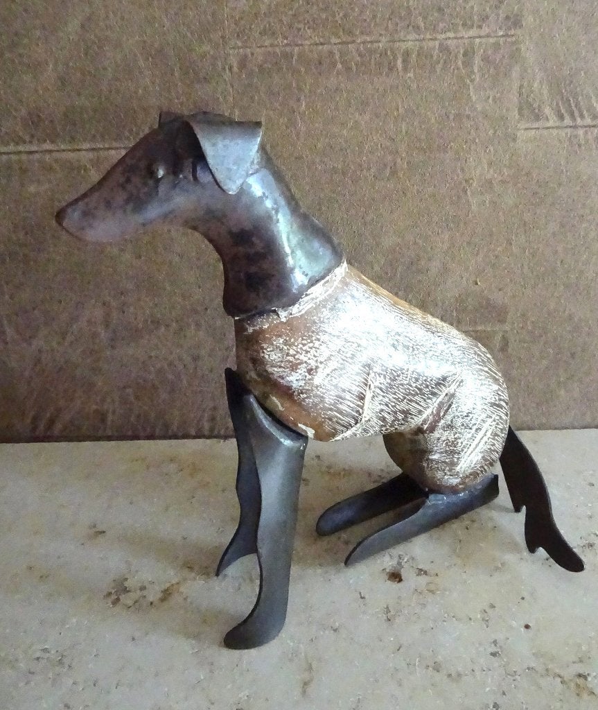 Figurine : chien, métal et bois, Enlèvement ou Envoi, Comme neuf, Animal