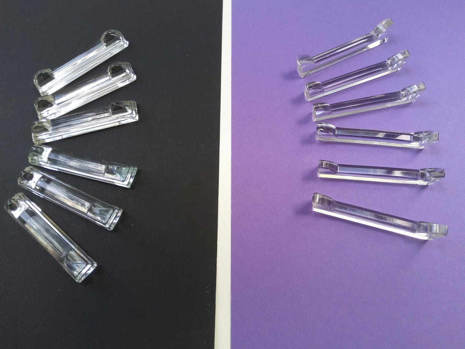 12 Art Deco glazen messensteunen. 2 sets van 6 stuks, Ophalen of Verzenden