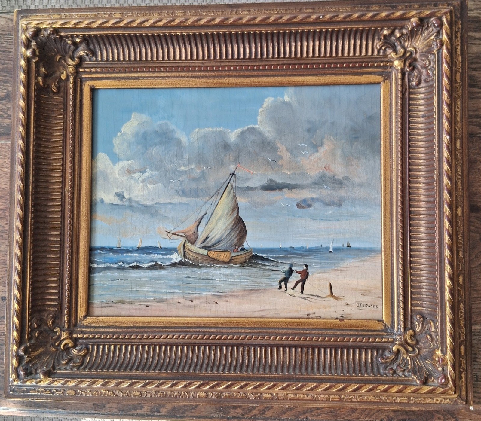 Peinture marine sur panneau, Antiquités & Art, Panneau, Enlèvement, Maritime / eau, Encadré
