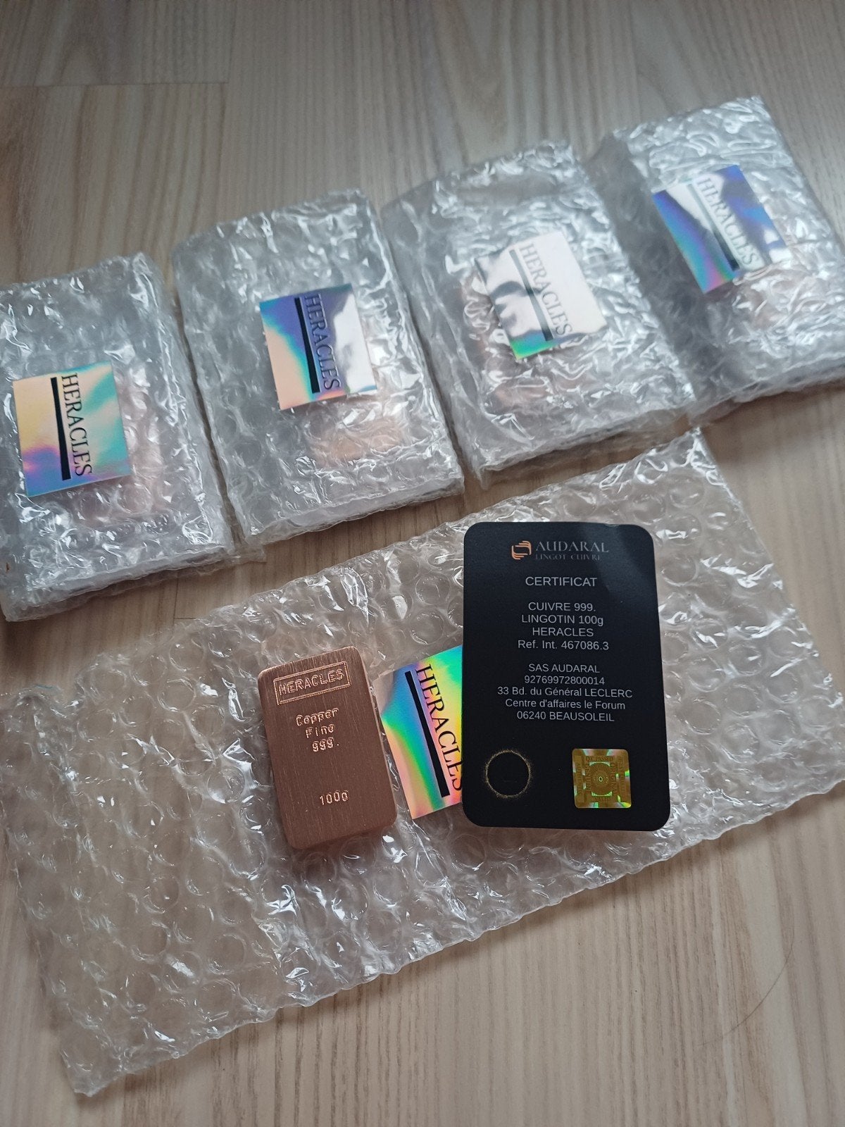 Lot 5 lingots 100g cuivre pur 999 heracles, Enlèvement ou Envoi, Cuivre