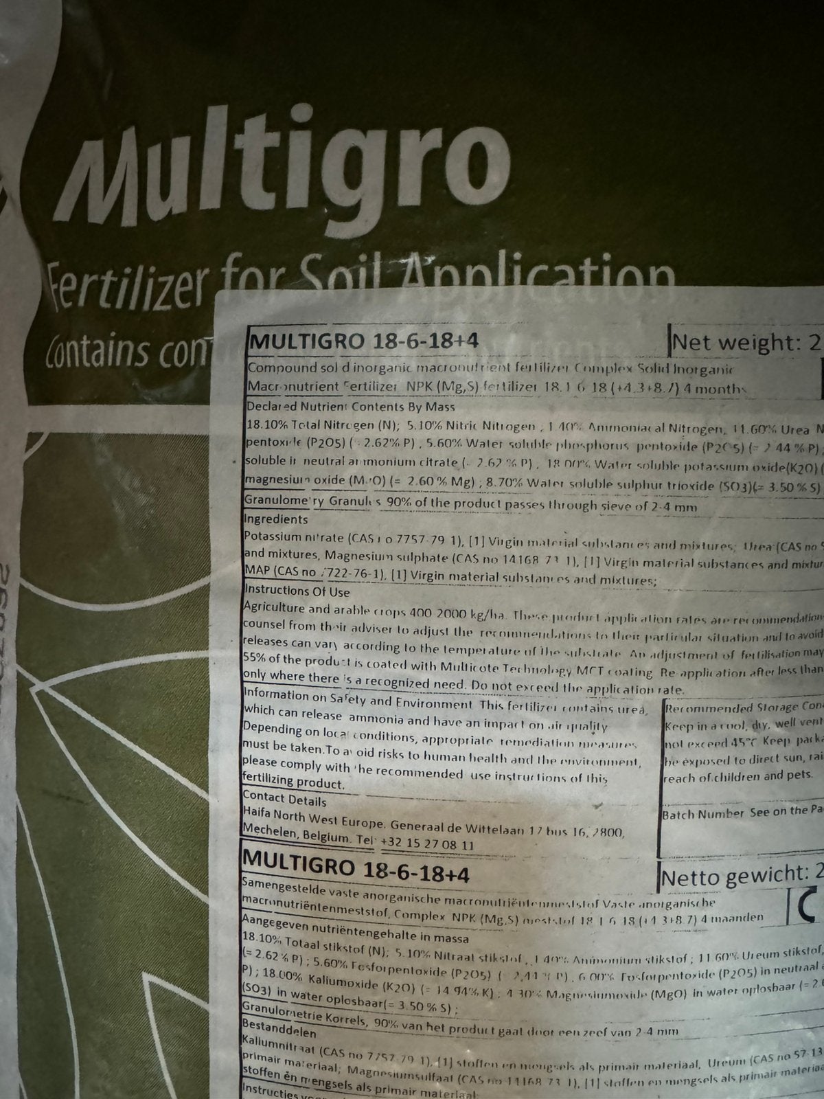 Multigro 18-6-18+4 super gazon meststof, Ophalen, Kunstmest