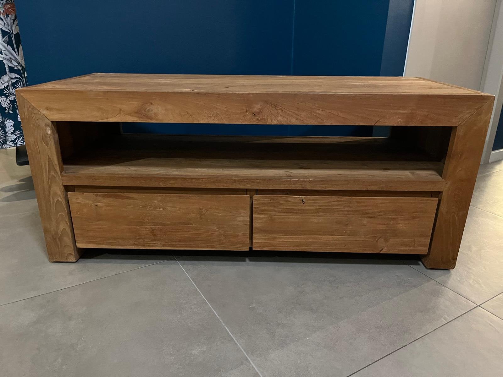 Teak TV meubel met lades, Ophalen, Gebruikt, 75 cm of meer, 100 tot 150 cm