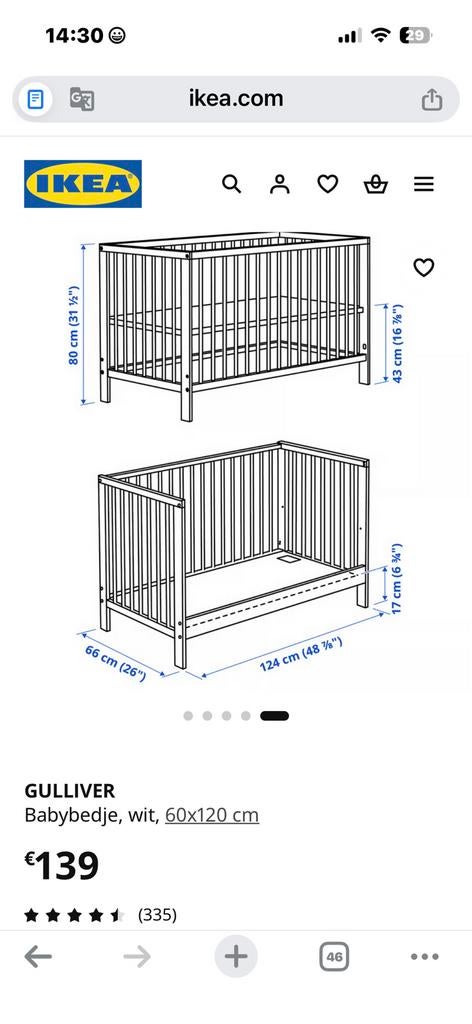 IKEA babybed + matras — zo goed als nieuw, Kinderen en Baby's, Kinderkamer | Bedden, Zo goed als nieuw, Minder dan 140 cm, Minder dan 70 cm