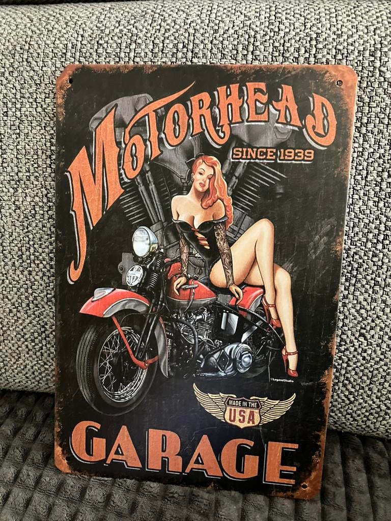 Metalen plaat 30 x 20 cm motorhead since 1939 garage, Ophalen of Verzenden