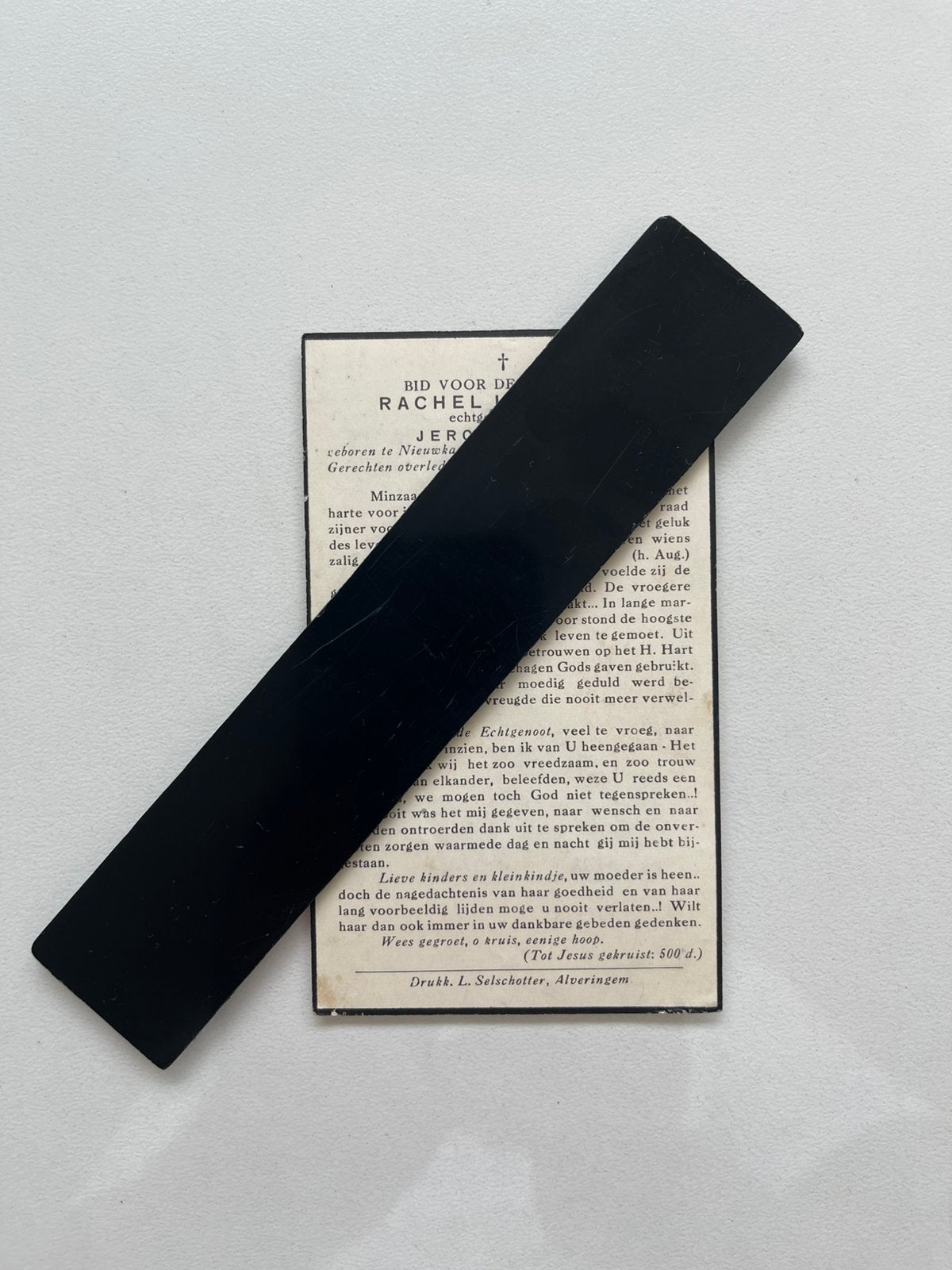 Uniek Historisch Bidprentje (1944) – Rachel Lemahieu, Enlèvement ou Envoi, Image pieuse