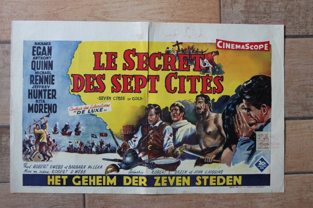 filmaffiche Seven Cities Of Gold Anthony Quinn filmposter, Rechthoekig Liggend, Ophalen of Verzenden, Zo goed als nieuw, A1 t/m A3