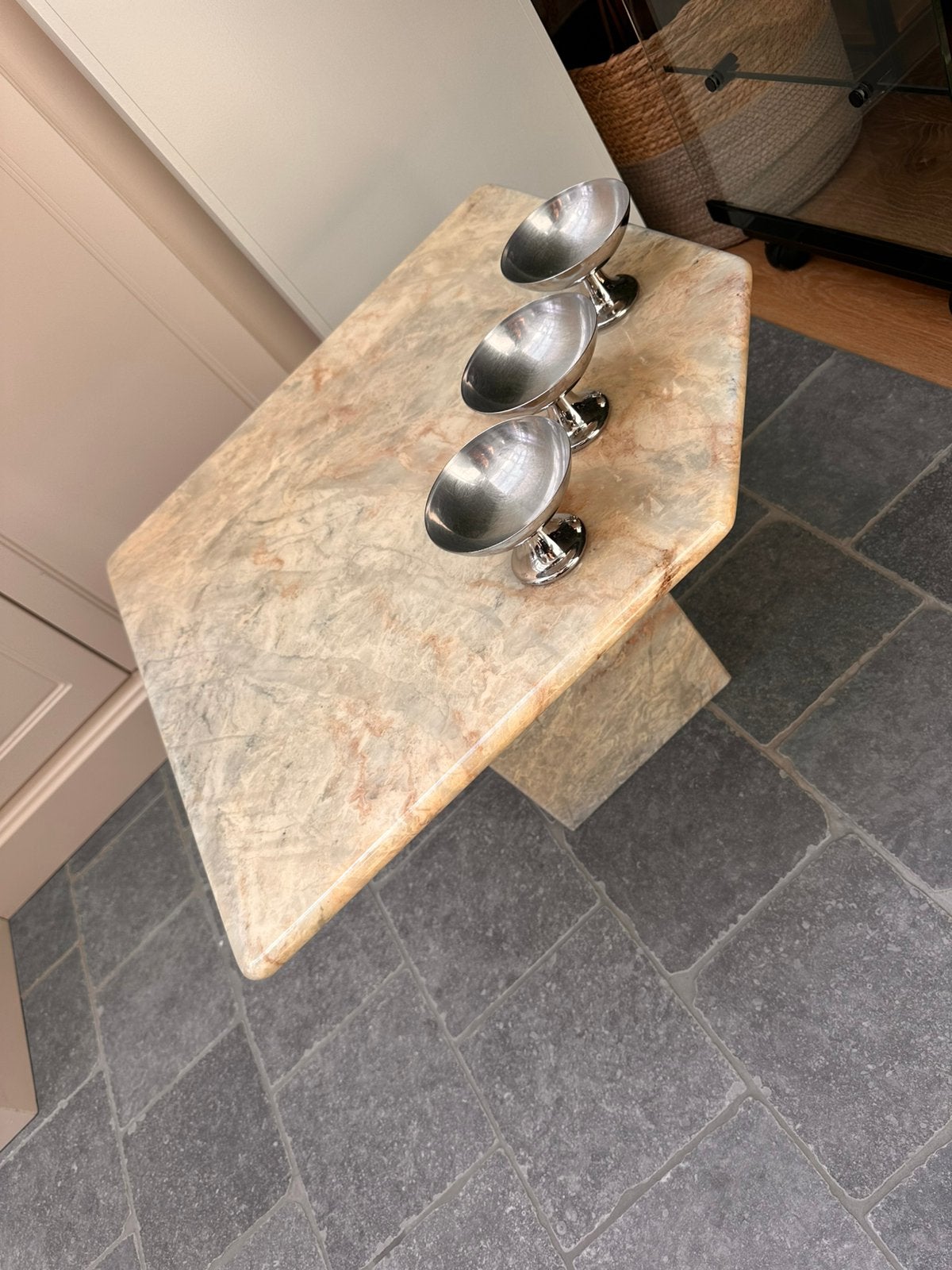 Vintage Italiaanse Onyx/marmer sidetable,, Ophalen, Gebruikt, Vierkant, Midcentury