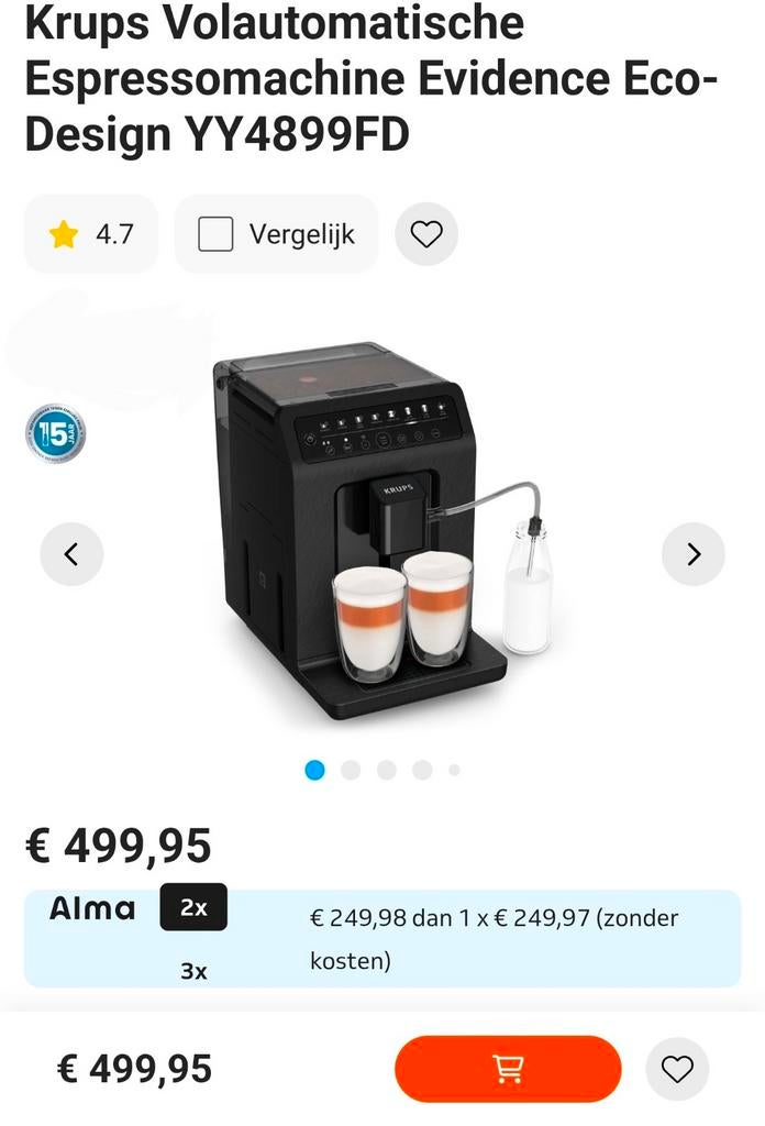 Machine à expresso entièrement automatique KRUPS Evidence av, Réservoir d'eau amovible, Café en grains, Comme neuf, 10 tasses ou plus