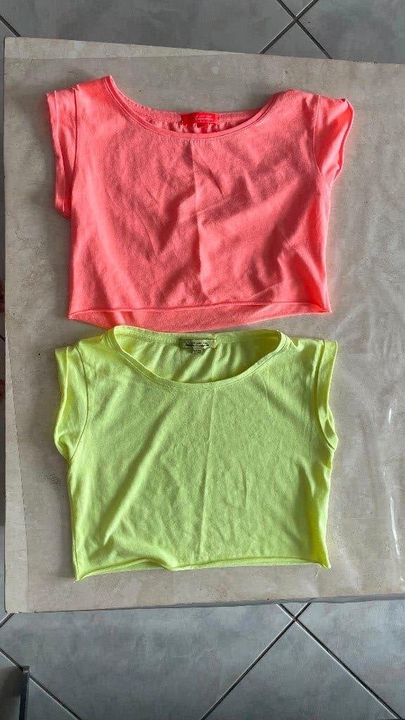 BERSHKA korte XS BLOUSE (2) zalm+geel, Kleding | Dames, Blouses en Tunieken, Overige kleuren, Zo goed als nieuw, Maat 34 (XS) of kleiner