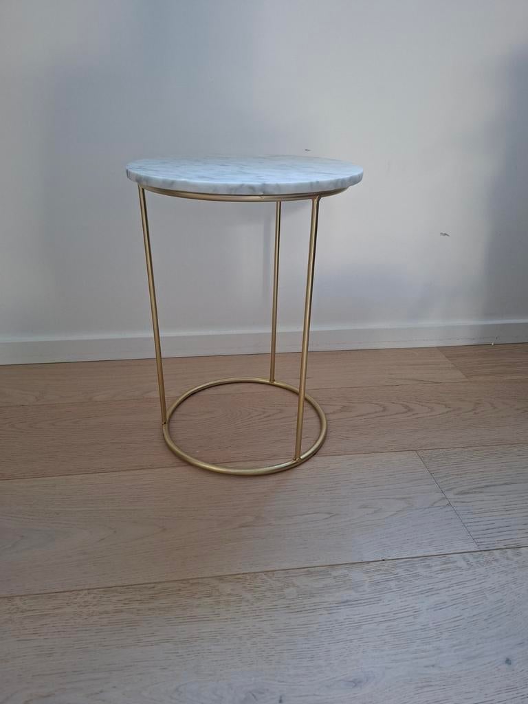 Bijzettafeltje met marmeren blad & goudkleurig frame, Enlèvement